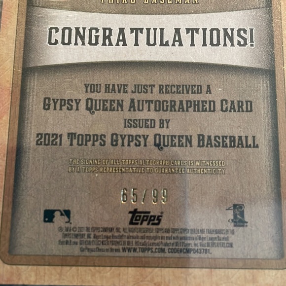 Topps gypsy queen 2021 KE’BRYAN HAYES rookie autograph card #65/99 - Picture 3 of 4